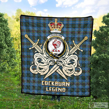 Cockburn Modern Tartan Quilt with Clan Crest and the Golden Sword of Courageous Legacy