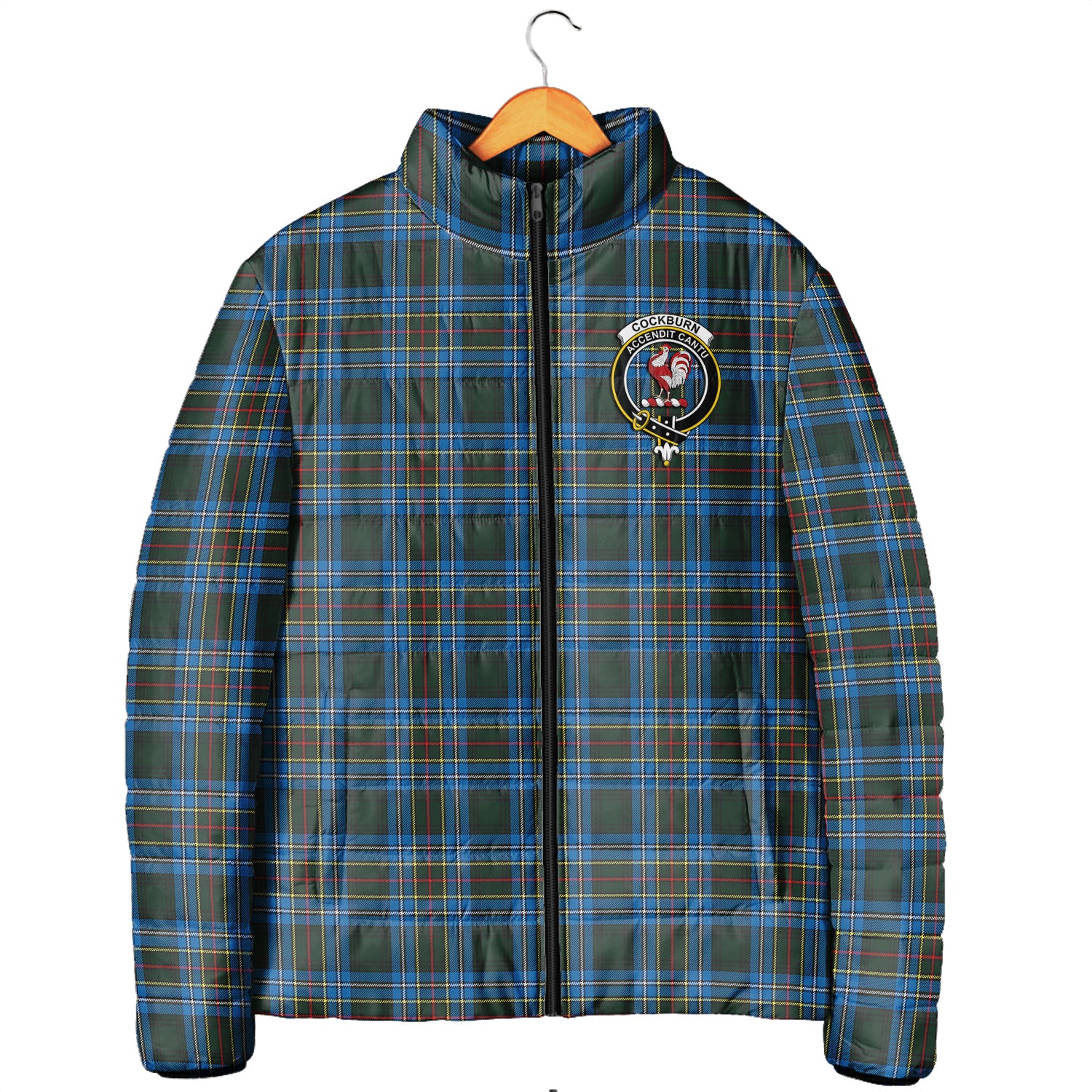 Cockburn Modern Tartan Padded Jacket with Family Crest Men's Padded Jacket - Tartan Vibes Clothing