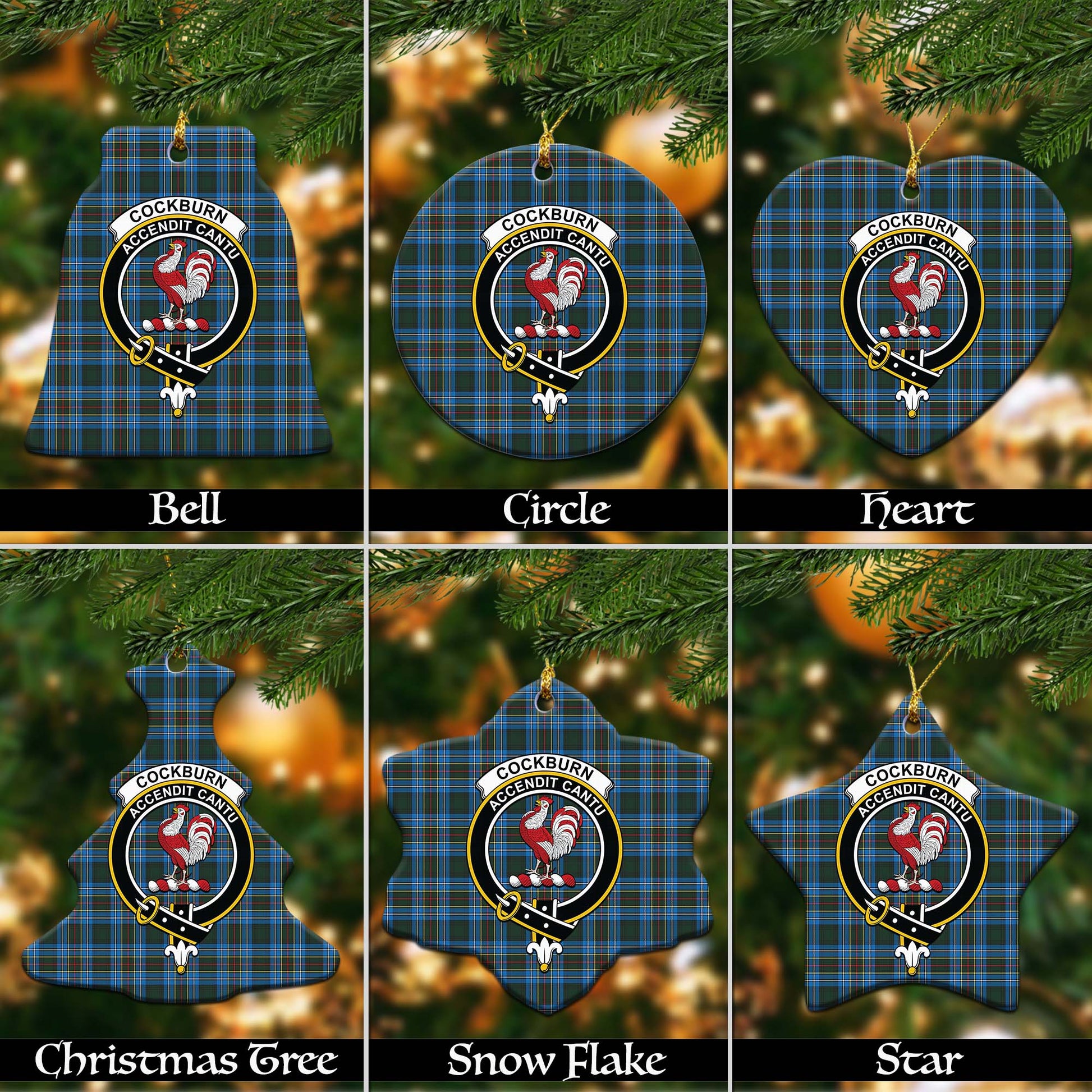 Cockburn Modern Tartan Christmas Ornaments with Family Crest Ceramic Bell Pack 1: ornament * 1 piece - Tartanvibesclothing