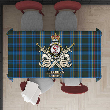 Cockburn Modern Tartan Tablecloth with Clan Crest and the Golden Sword of Courageous Legacy