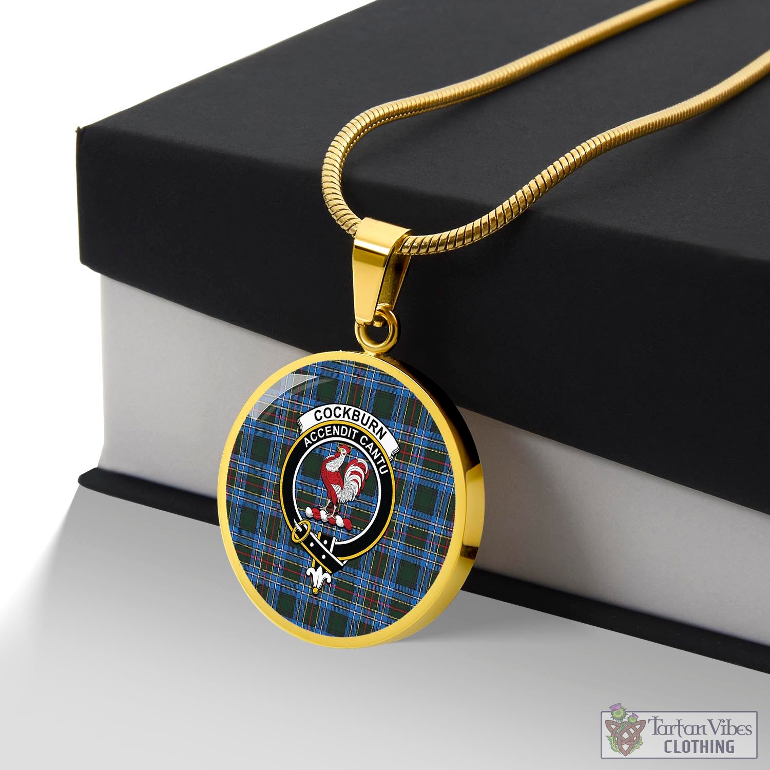 Tartan Vibes Clothing Cockburn Modern Tartan Circle Necklace with Family Crest