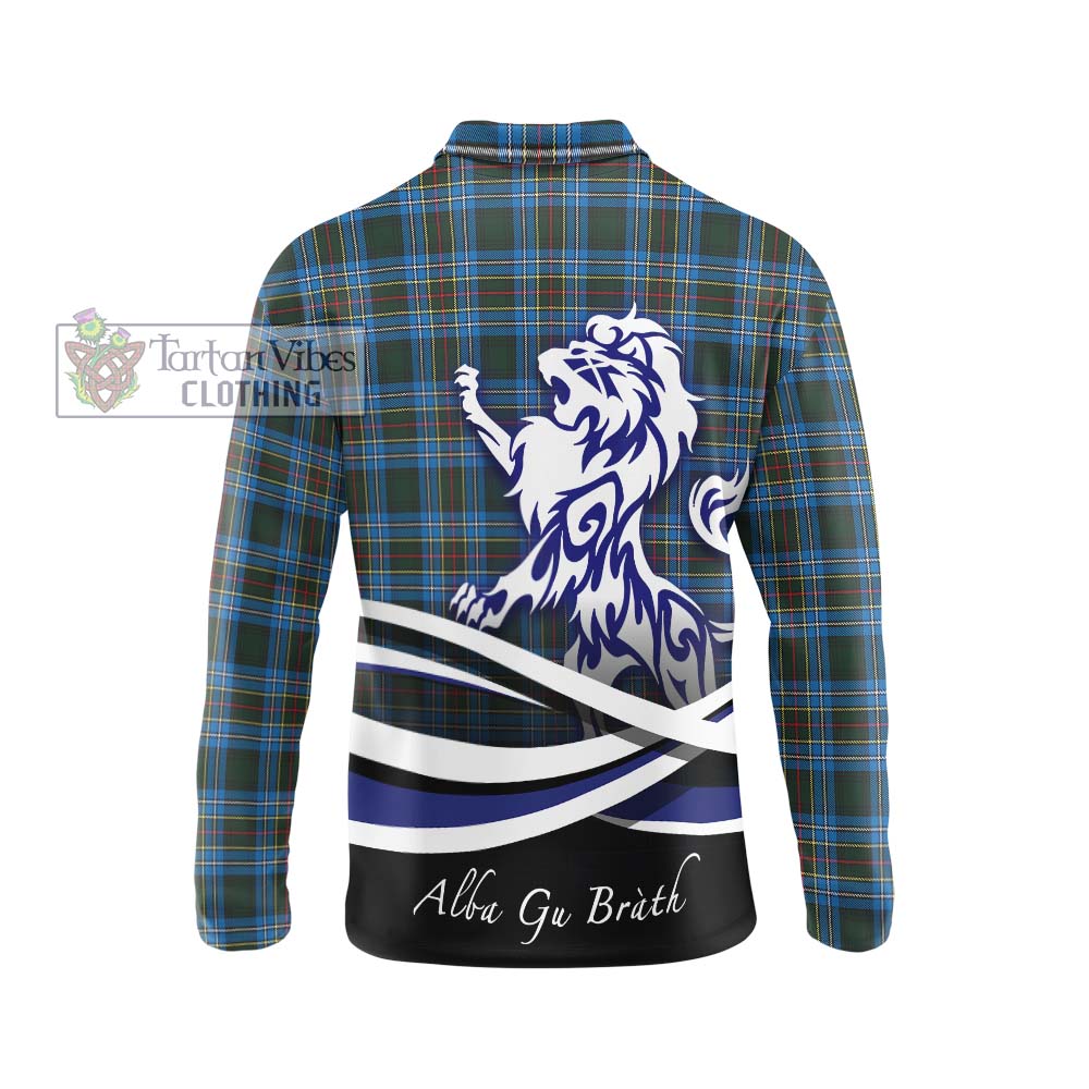 Cockburn Modern Tartan Long Sleeve Polo Shirt with Alba Gu Brath Regal Lion Emblem - Tartanvibesclothing Shop