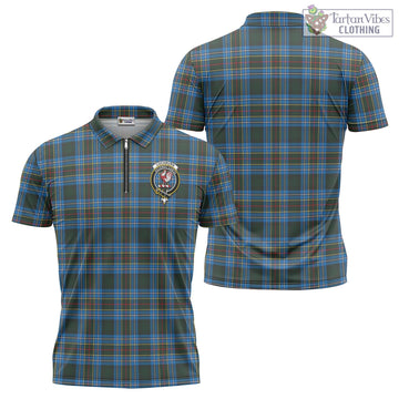 Cockburn Modern Tartan Zipper Polo Shirt with Family Crest