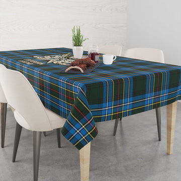 Cockburn Modern Tartan Tablecloth with Clan Crest and the Golden Sword of Courageous Legacy