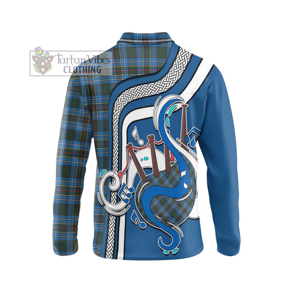 Tartan Vibes Clothing Cockburn Modern Tartan Long Sleeve Polo Shirt with Epic Bagpipe Style