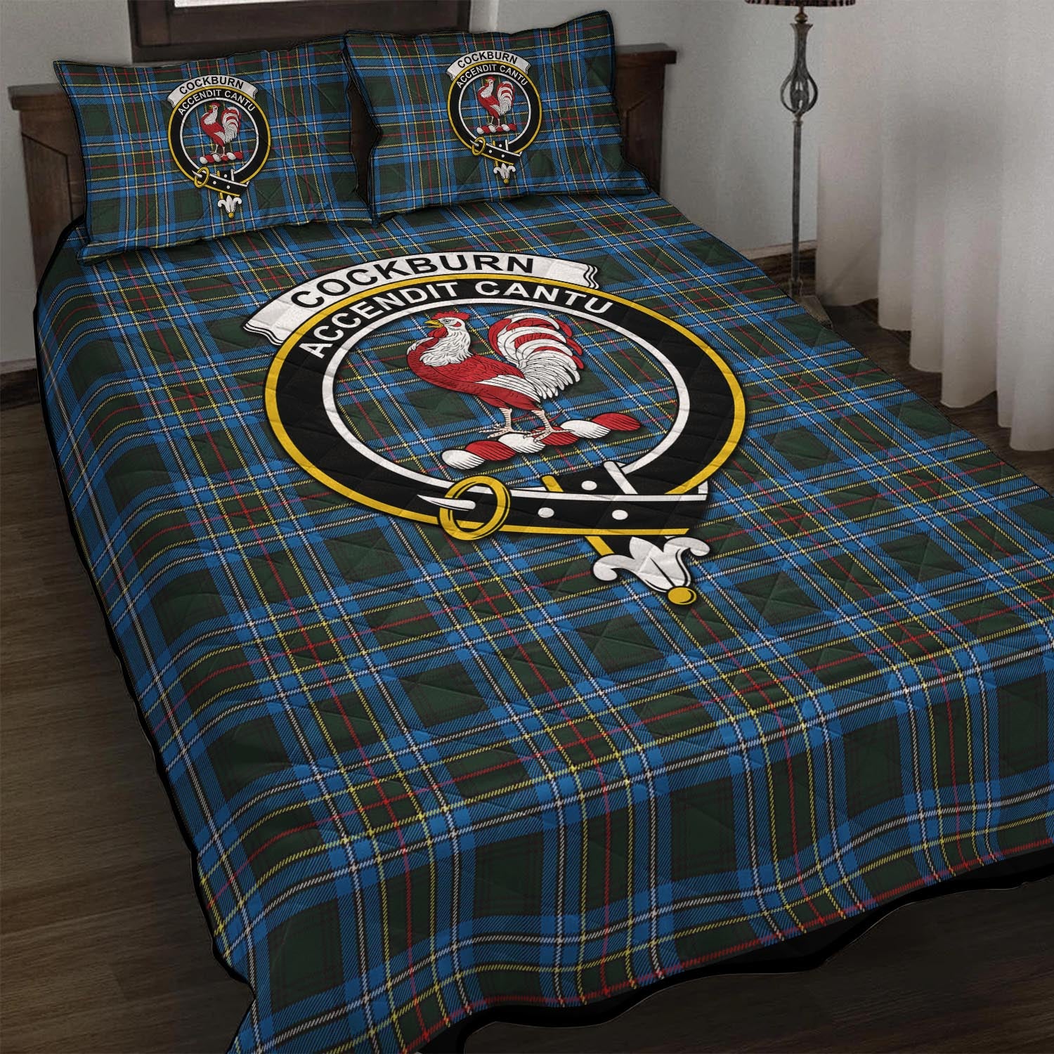 Cockburn Modern Tartan Quilt Bed Set with Family Crest - Tartan Vibes Clothing