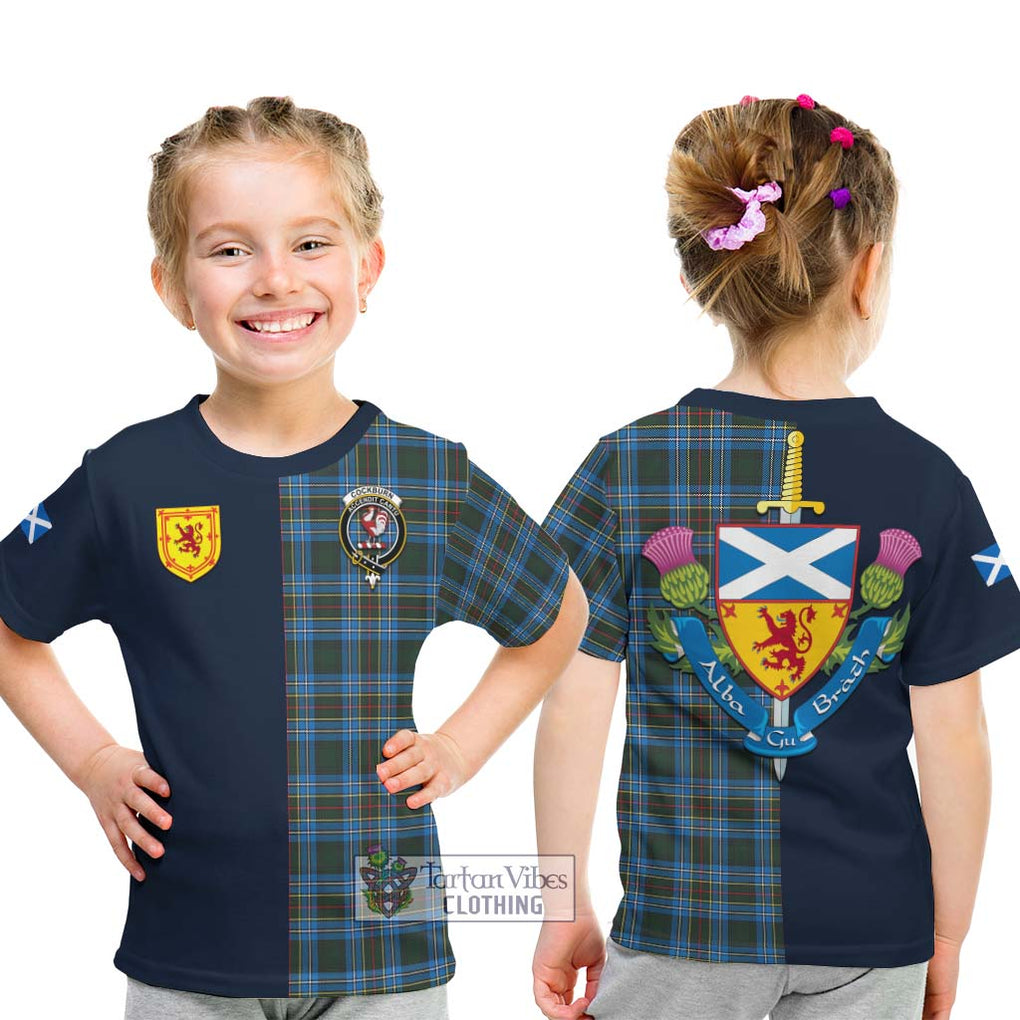 Tartan Vibes Clothing Cockburn Modern Tartan Kid T-Shirt with Scottish Lion Royal Arm Half Style