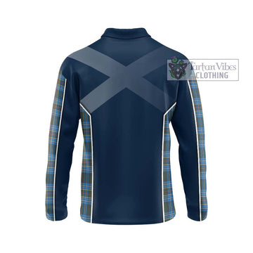 Cockburn Modern Tartan Long Sleeve Polo Shirt with Family Crest and Lion Rampant Vibes Sport Style