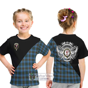 Cockburn Modern Tartan Kid T-Shirt with Family Crest and Military Logo Style