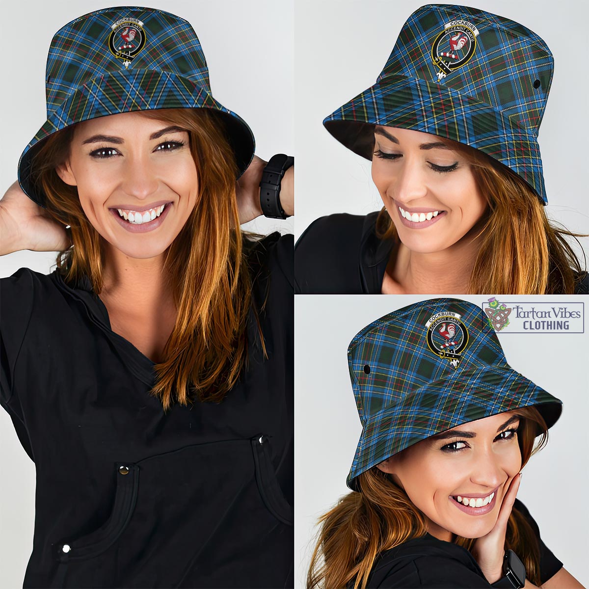 Tartan Vibes Clothing Cockburn Modern Tartan Bucket Hat with Family Crest