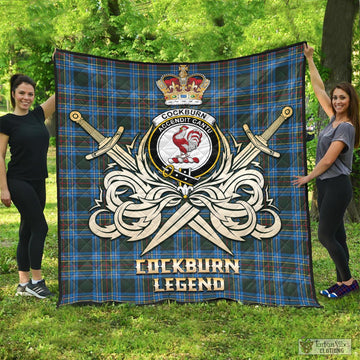 Cockburn Modern Tartan Quilt with Clan Crest and the Golden Sword of Courageous Legacy