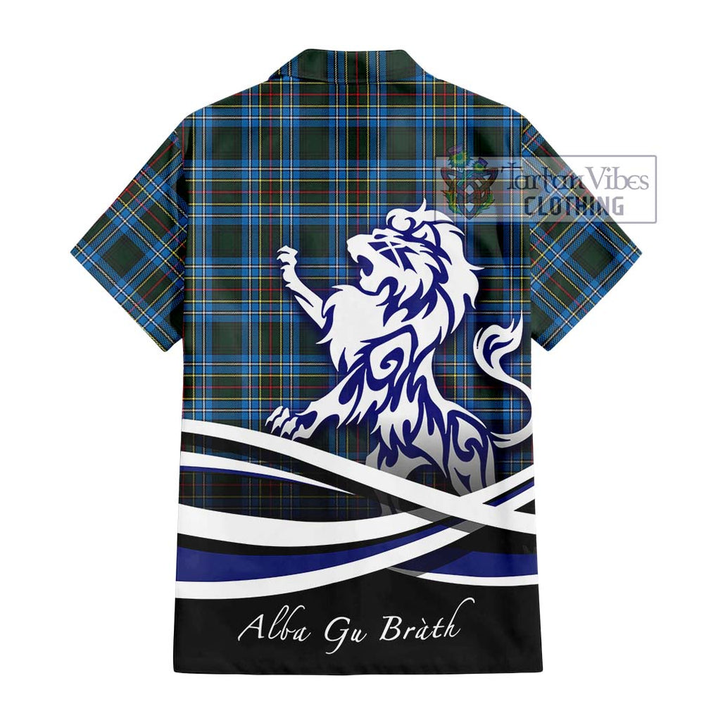 Cockburn Modern Tartan Short Sleeve Button Shirt with Alba Gu Brath Regal Lion Emblem - Tartanvibesclothing Shop