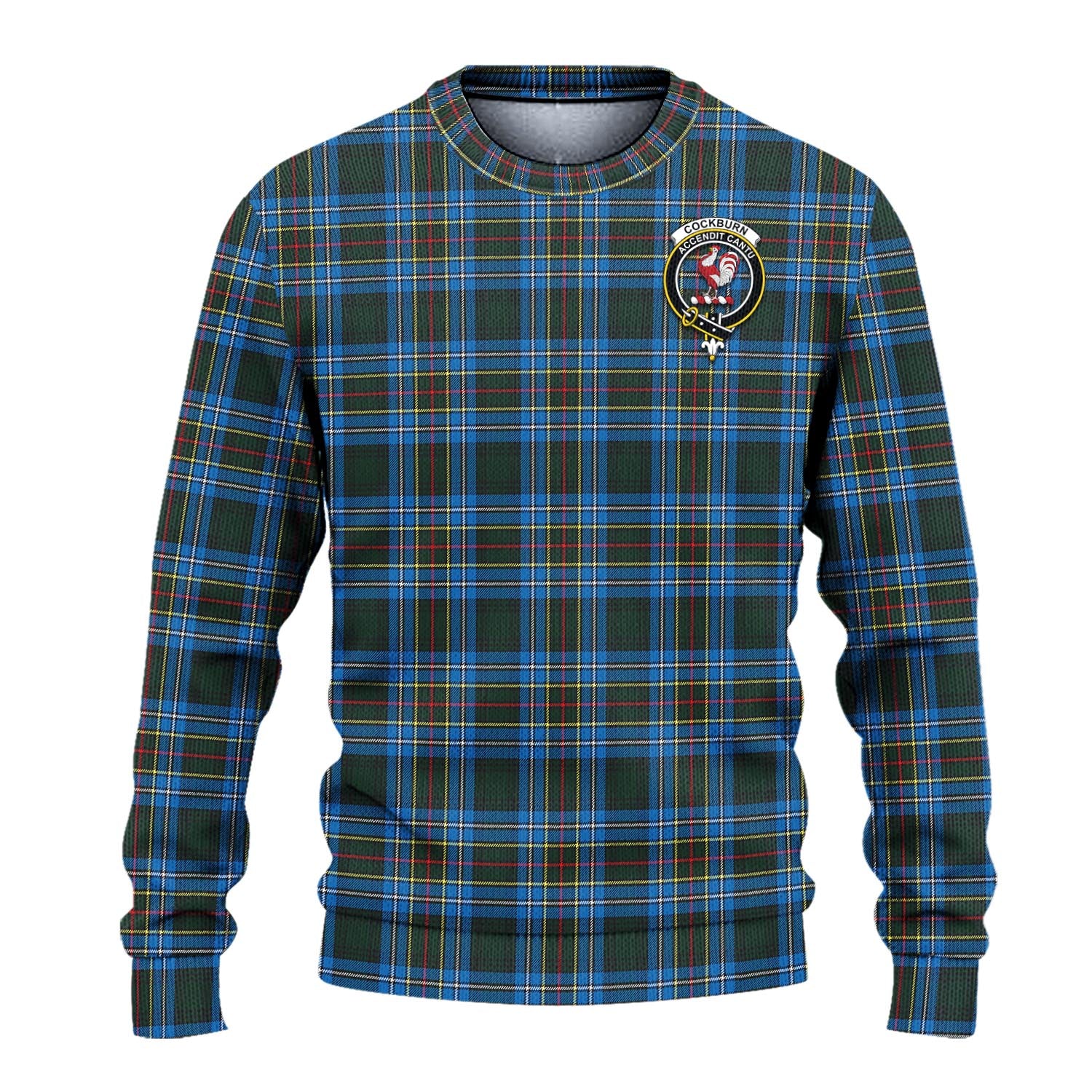 Cockburn Modern Tartan Knitted Sweater with Family Crest - Tartanvibesclothing