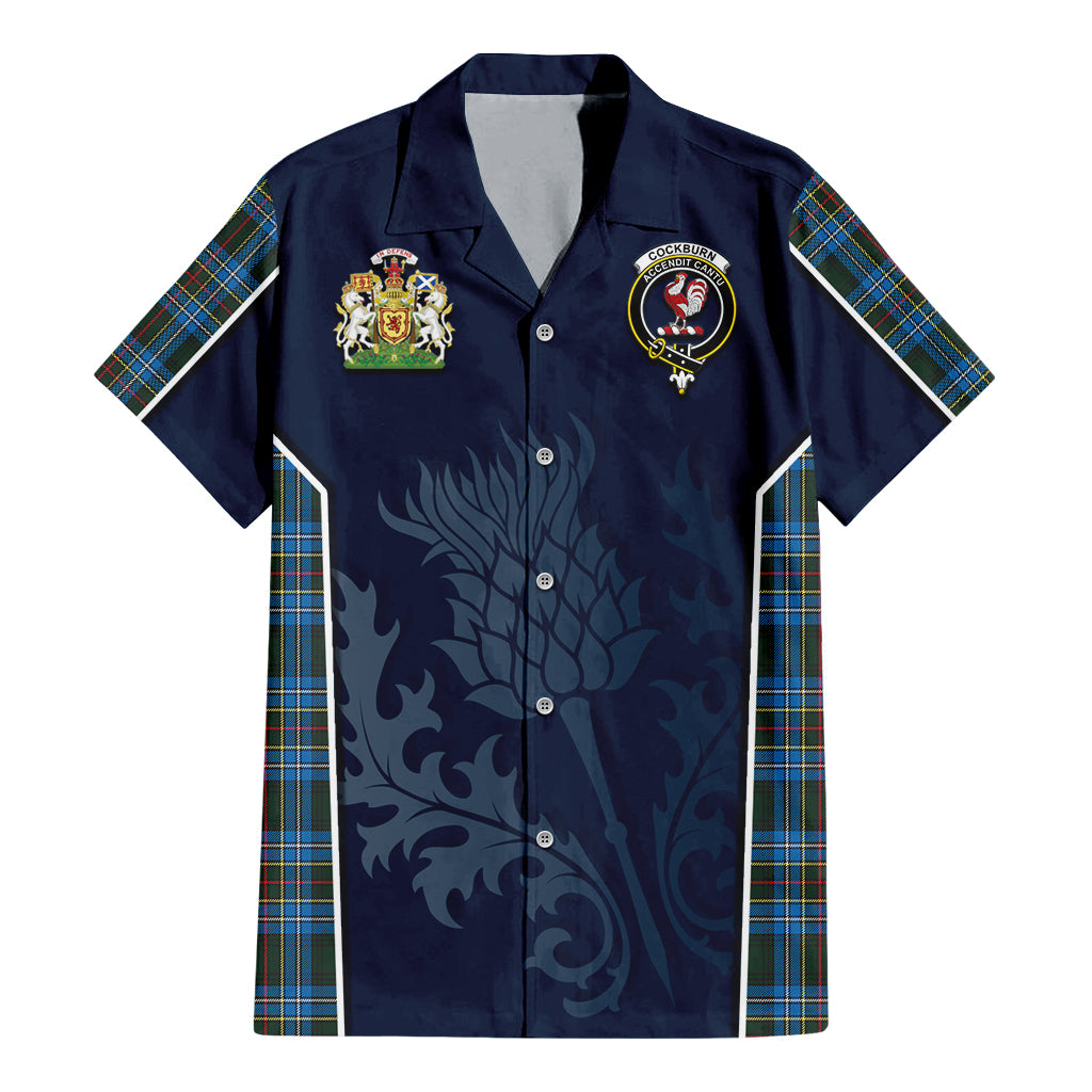 Tartan Vibes Clothing Cockburn Modern Tartan Short Sleeve Button Up Shirt with Family Crest and Scottish Thistle Vibes Sport Style