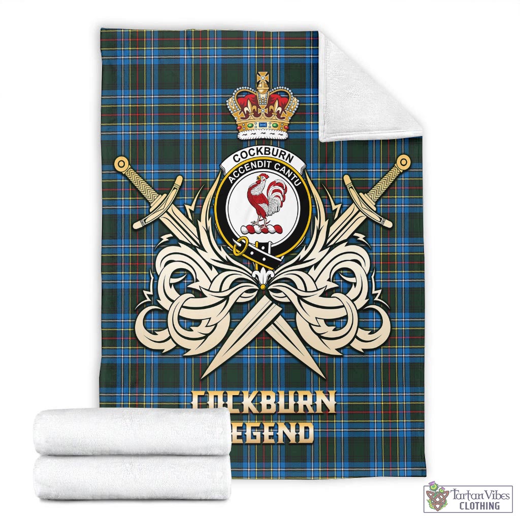 Tartan Vibes Clothing Cockburn Modern Tartan Blanket with Clan Crest and the Golden Sword of Courageous Legacy