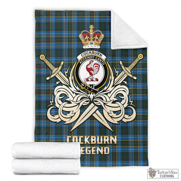 Cockburn Modern Tartan Blanket with Clan Crest and the Golden Sword of Courageous Legacy