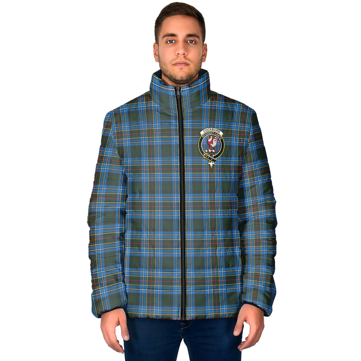 Cockburn Modern Tartan Padded Jacket with Family Crest - Tartan Vibes Clothing