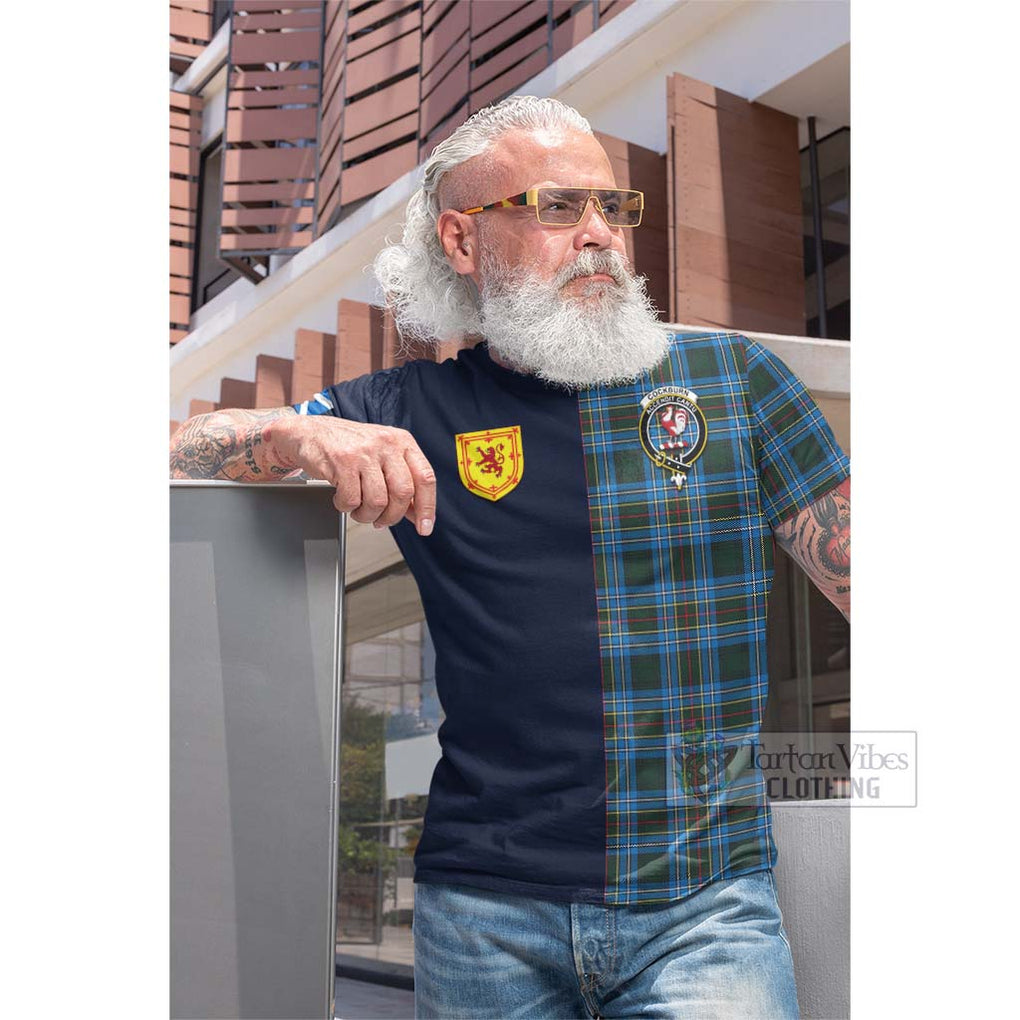 Tartan Vibes Clothing Cockburn Modern Tartan Cotton T-shirt with Scottish Lion Royal Arm Half Style