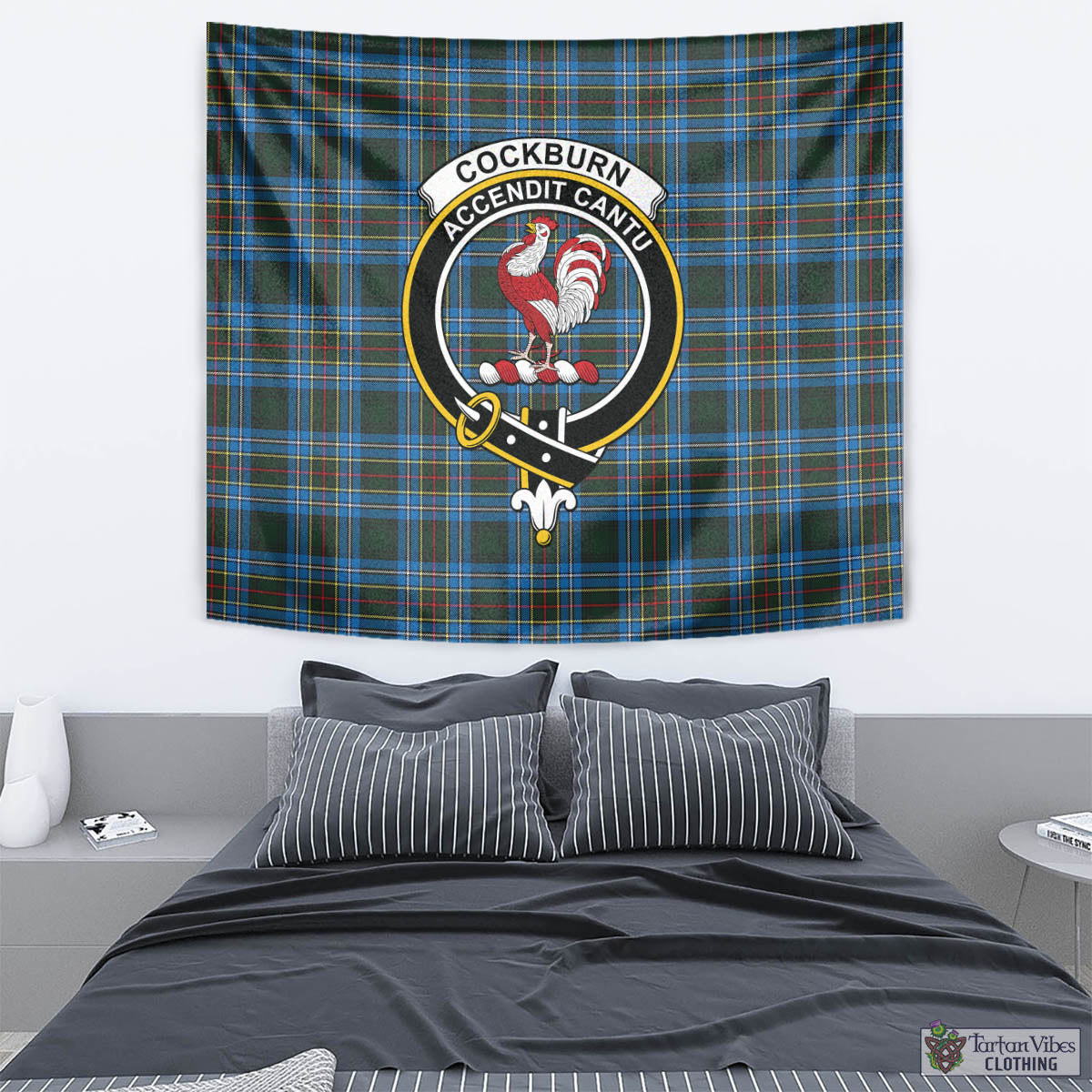 Tartan Vibes Clothing Cockburn Modern Tartan Tapestry Wall Hanging and Home Decor for Room with Family Crest