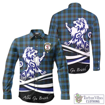 Cockburn Modern Tartan Long Sleeve Button Up Shirt with Alba Gu Brath Regal Lion Emblem