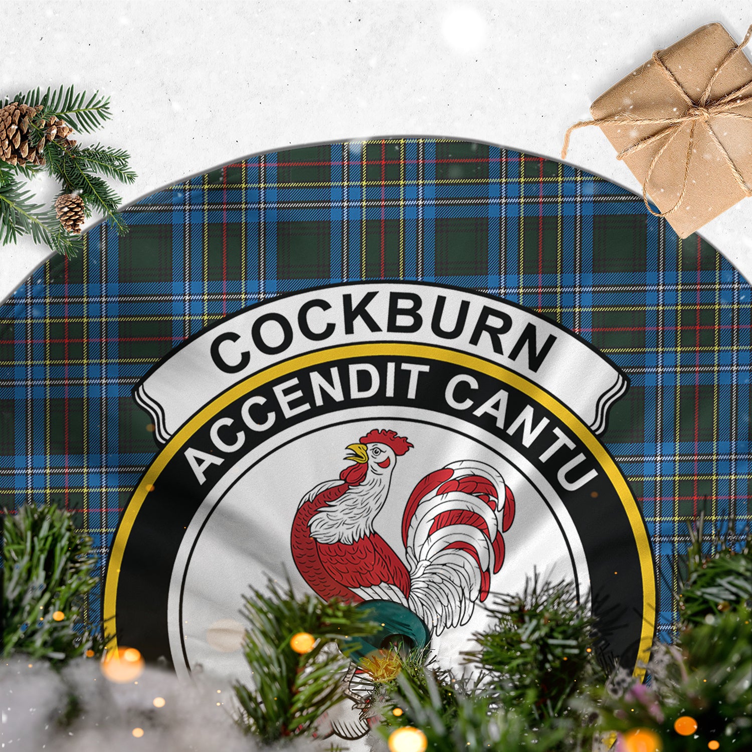 Cockburn Modern Tartan Christmas Tree Skirt with Family Crest - Tartanvibesclothing