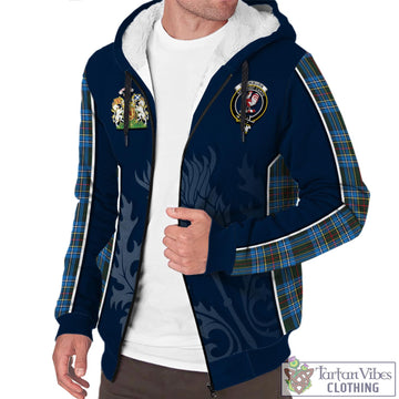 Cockburn Modern Tartan Sherpa Hoodie with Family Crest and Scottish Thistle Vibes Sport Style