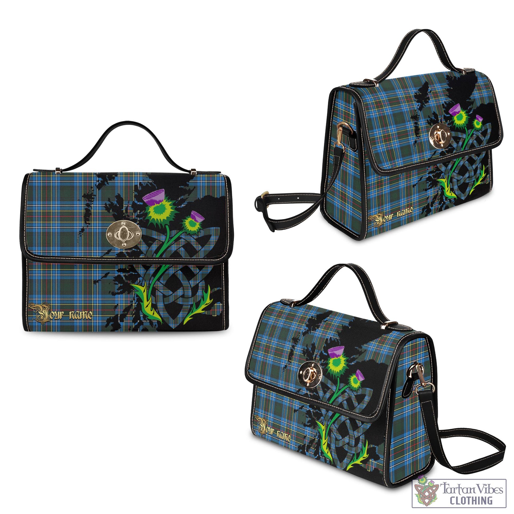 Tartan Vibes Clothing Cockburn Modern Tartan Waterproof Canvas Bag with Scotland Map and Thistle Celtic Accents