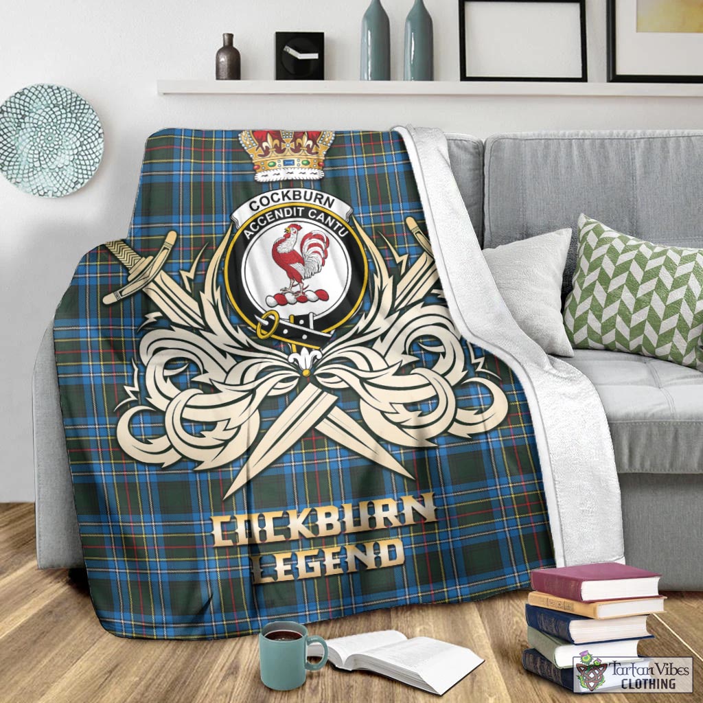 Tartan Vibes Clothing Cockburn Modern Tartan Blanket with Clan Crest and the Golden Sword of Courageous Legacy