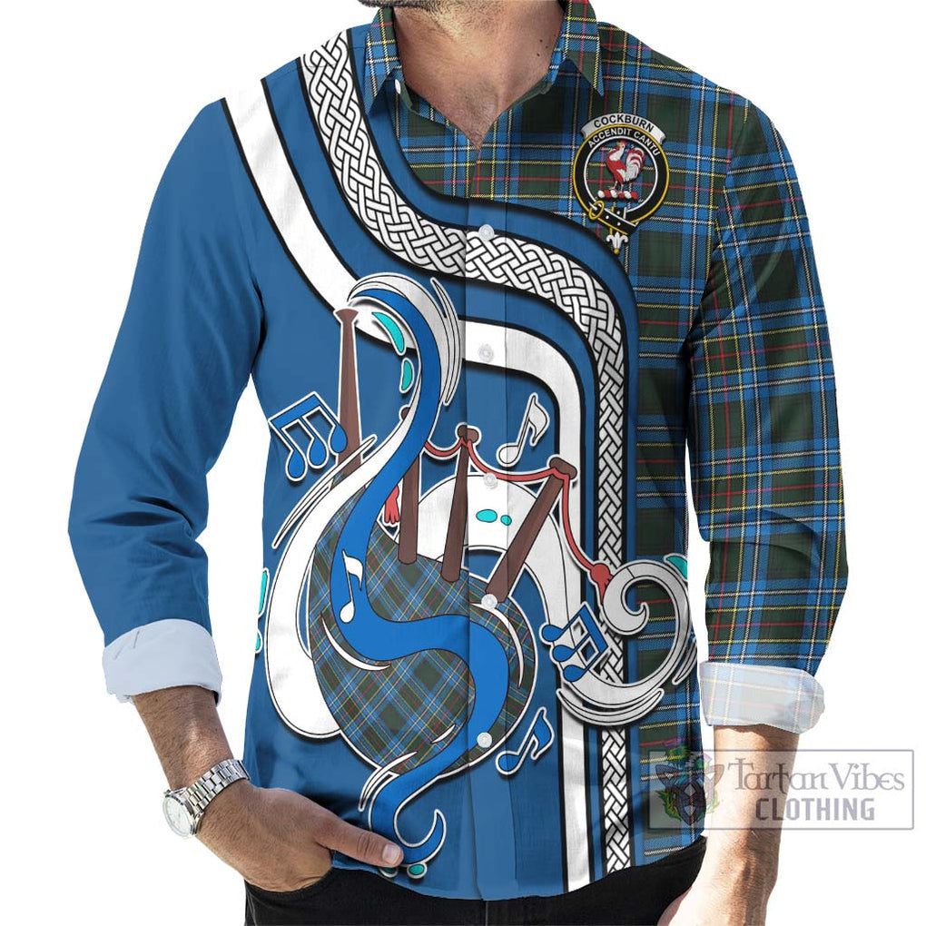 Cockburn Modern Tartan Long Sleeve Button Shirt with Epic Bagpipe Style - Tartanvibesclothing Shop