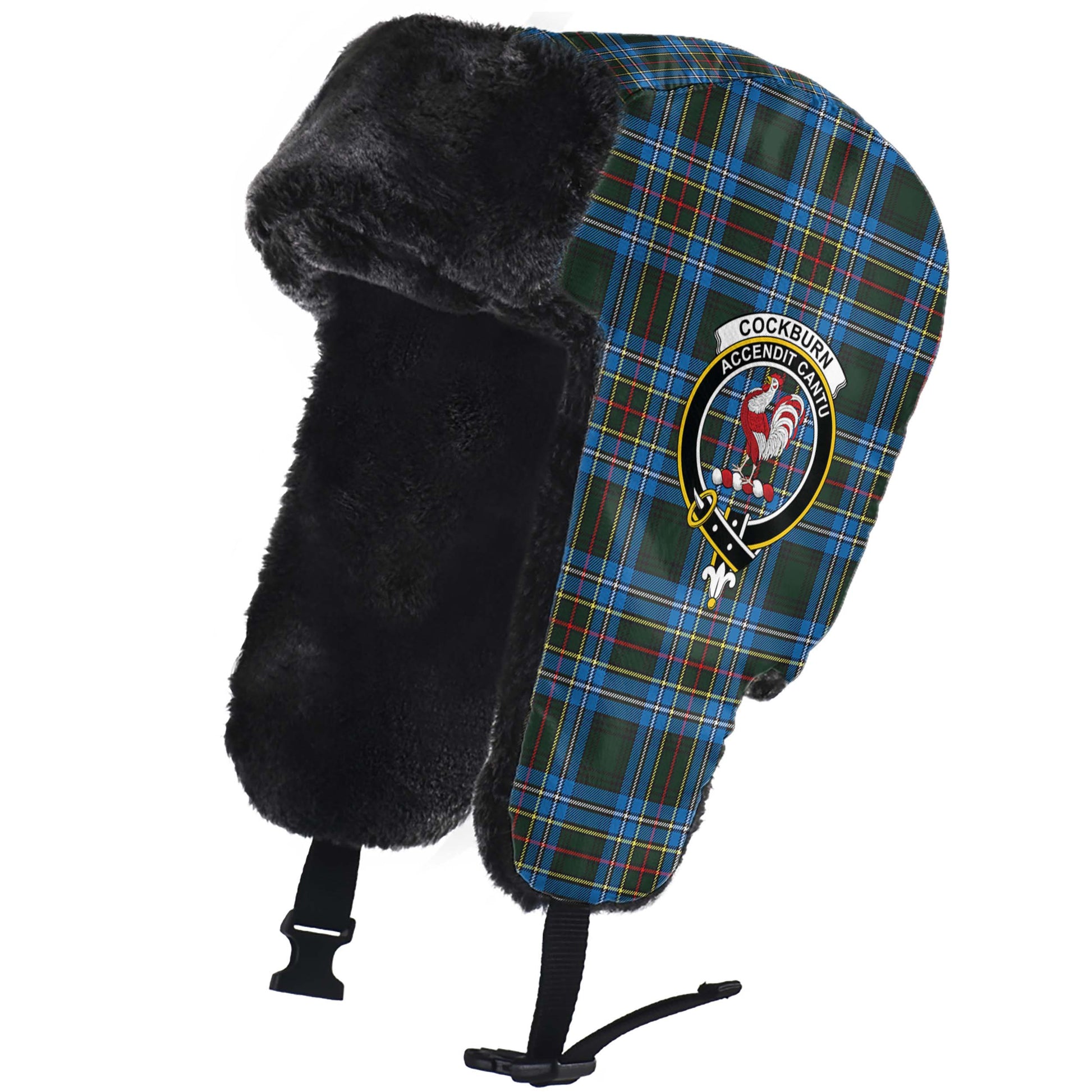 Cockburn Modern Tartan Winter Trapper Hat with Family Crest - Tartanvibesclothing