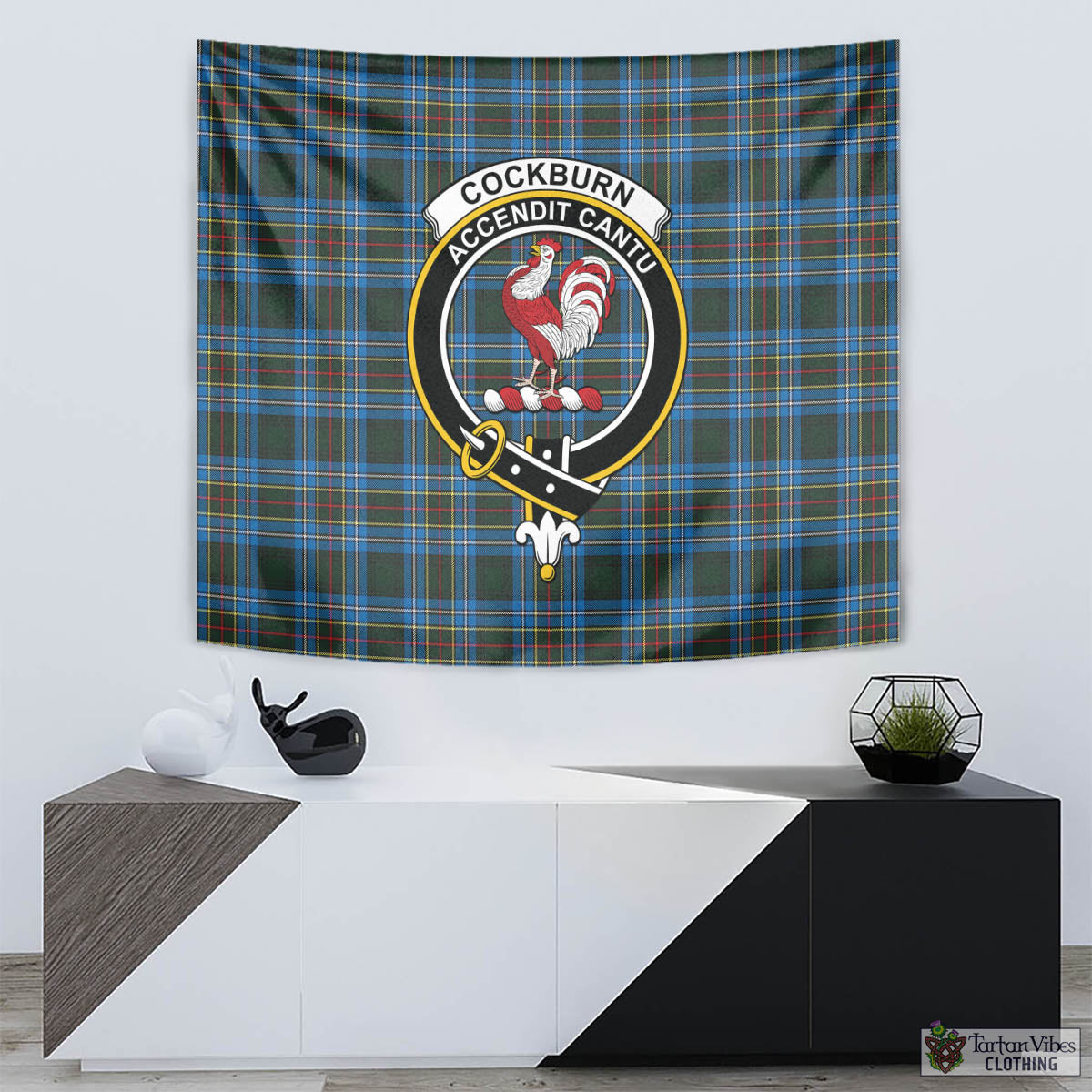 Tartan Vibes Clothing Cockburn Modern Tartan Tapestry Wall Hanging and Home Decor for Room with Family Crest