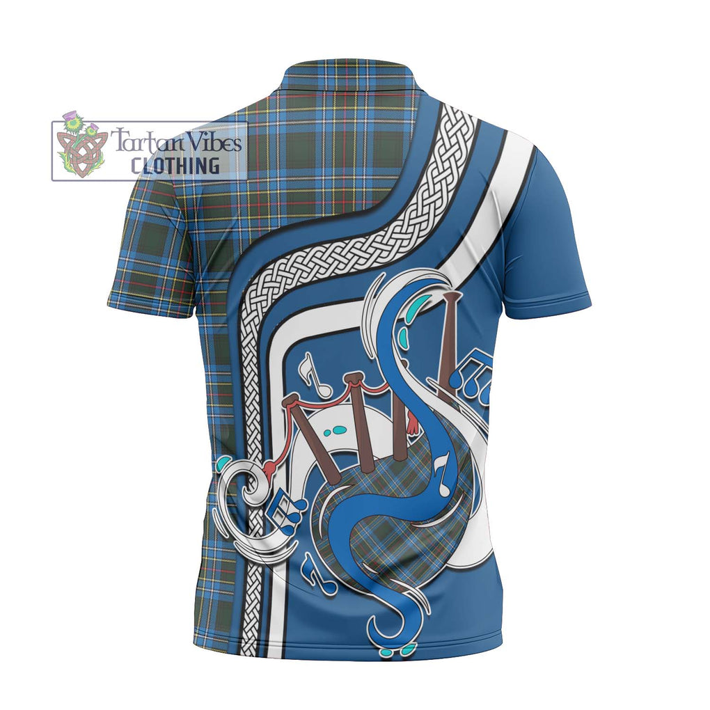 Cockburn Modern Tartan Zipper Polo Shirt with Epic Bagpipe Style - Tartanvibesclothing Shop