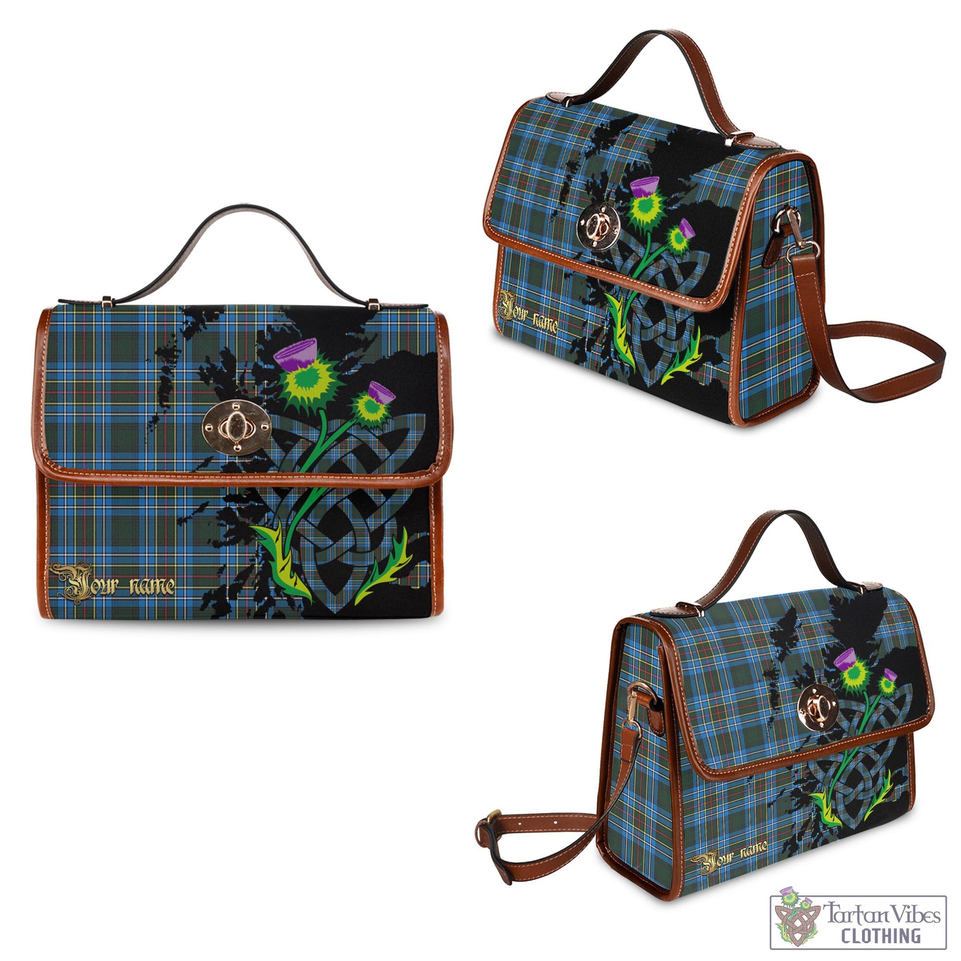 Tartan Vibes Clothing Cockburn Modern Tartan Waterproof Canvas Bag with Scotland Map and Thistle Celtic Accents