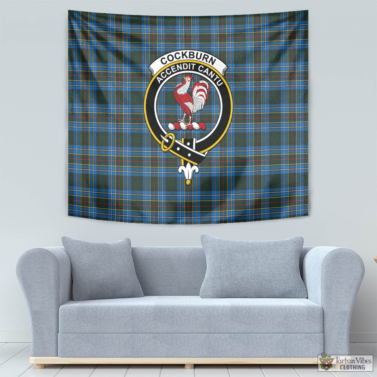 Tartan Vibes Clothing Cockburn Modern Tartan Tapestry Wall Hanging and Home Decor for Room with Family Crest