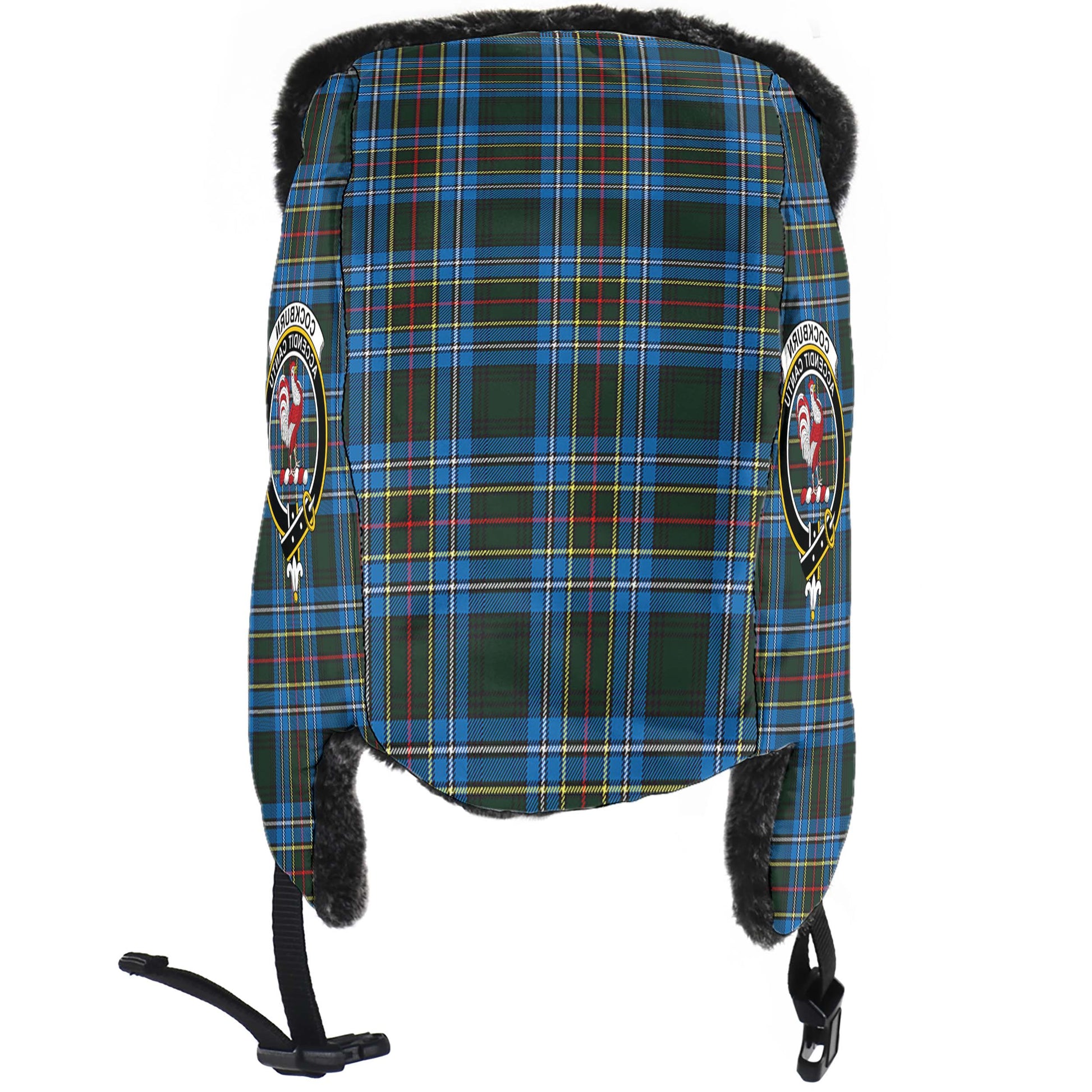 Cockburn Modern Tartan Winter Trapper Hat with Family Crest - Tartanvibesclothing