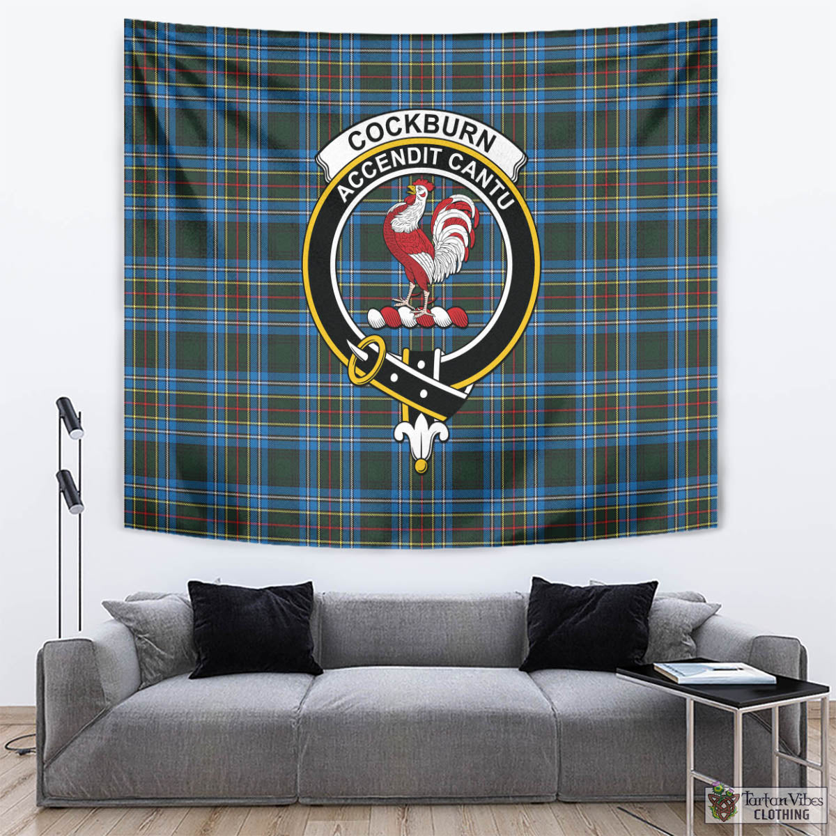 Tartan Vibes Clothing Cockburn Modern Tartan Tapestry Wall Hanging and Home Decor for Room with Family Crest