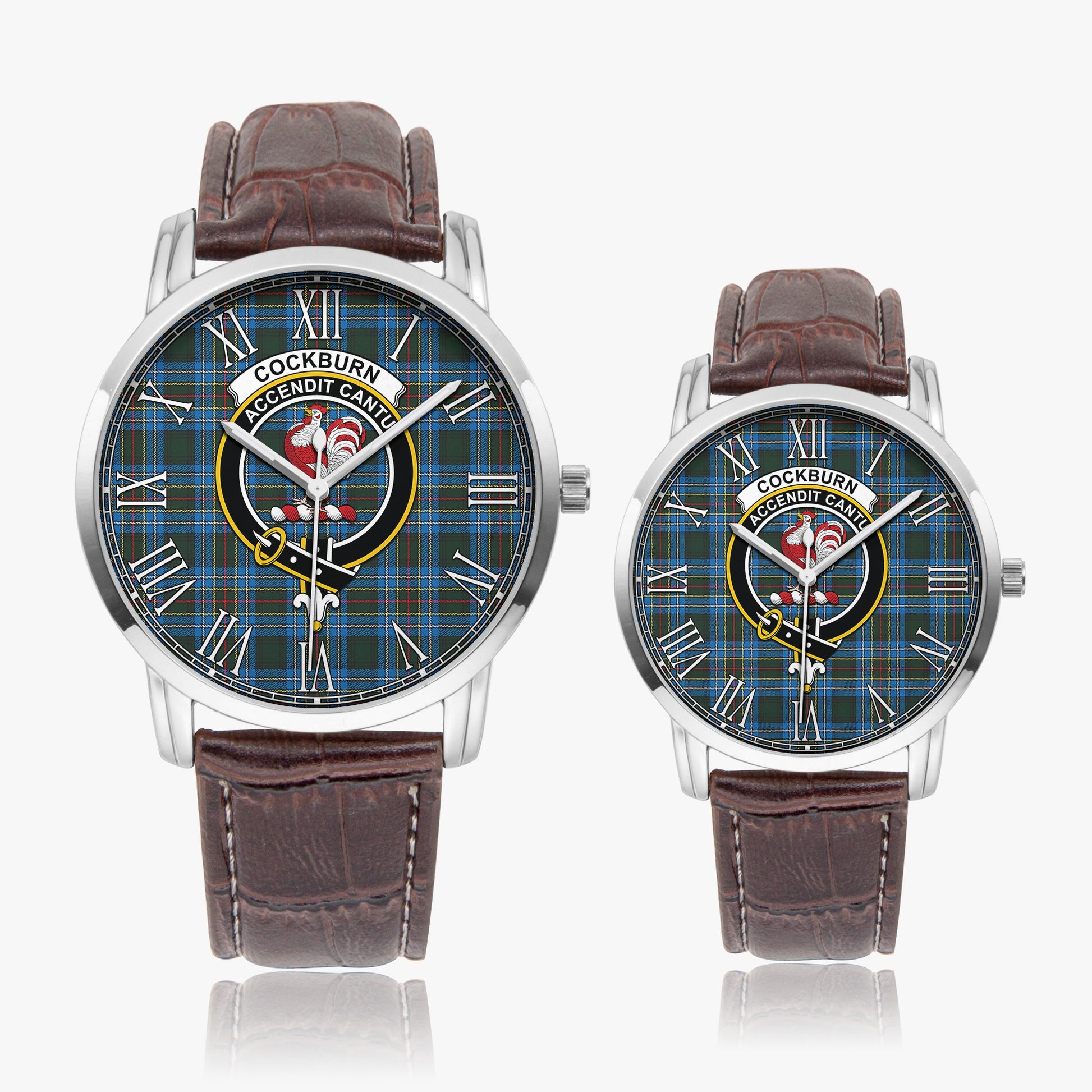 Cockburn Modern Tartan Family Crest Leather Strap Quartz Watch - Tartanvibesclothing