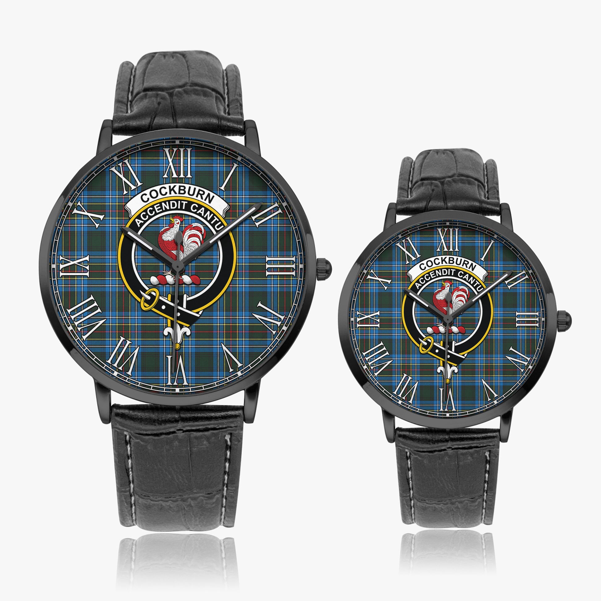 Cockburn Modern Tartan Family Crest Leather Strap Quartz Watch - Tartanvibesclothing