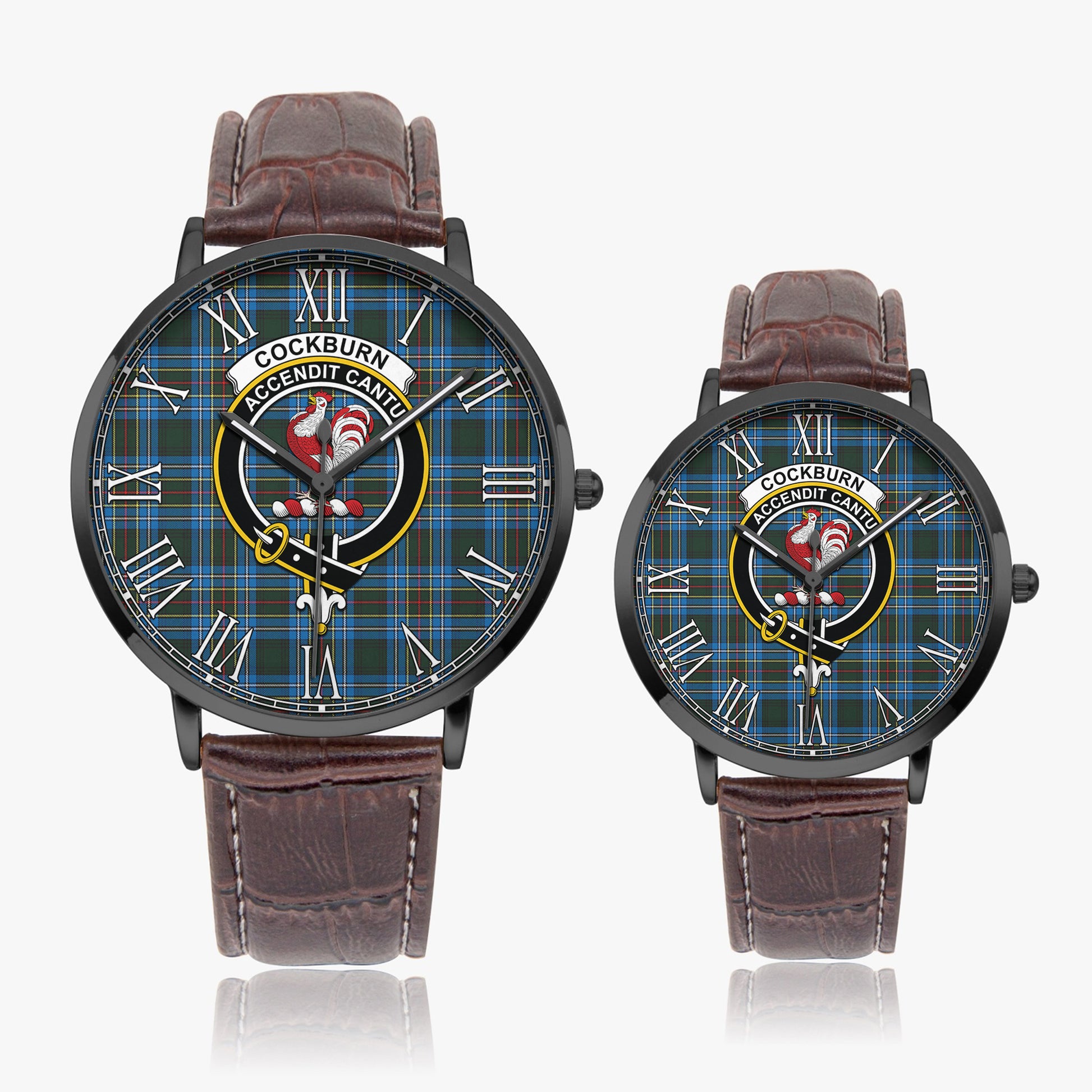 Cockburn Modern Tartan Family Crest Leather Strap Quartz Watch - Tartanvibesclothing