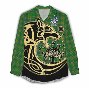 Coey Irish Tartan Women's Casual Shirt with Coat of Arms Celtic Wolf Style