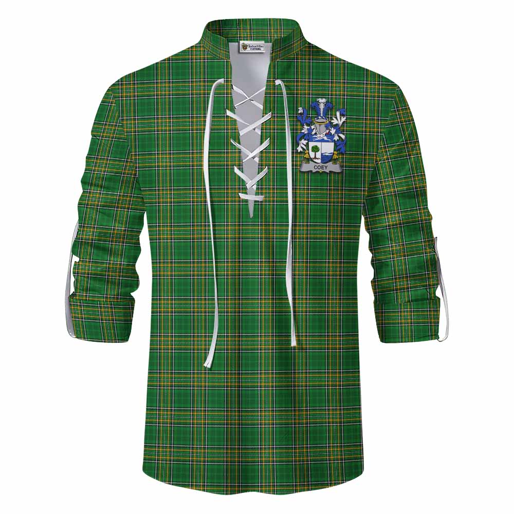 Tartan Vibes Clothing Coey Irish Clan Tartan Ghillie Kilt Shirt with Coat of Arms