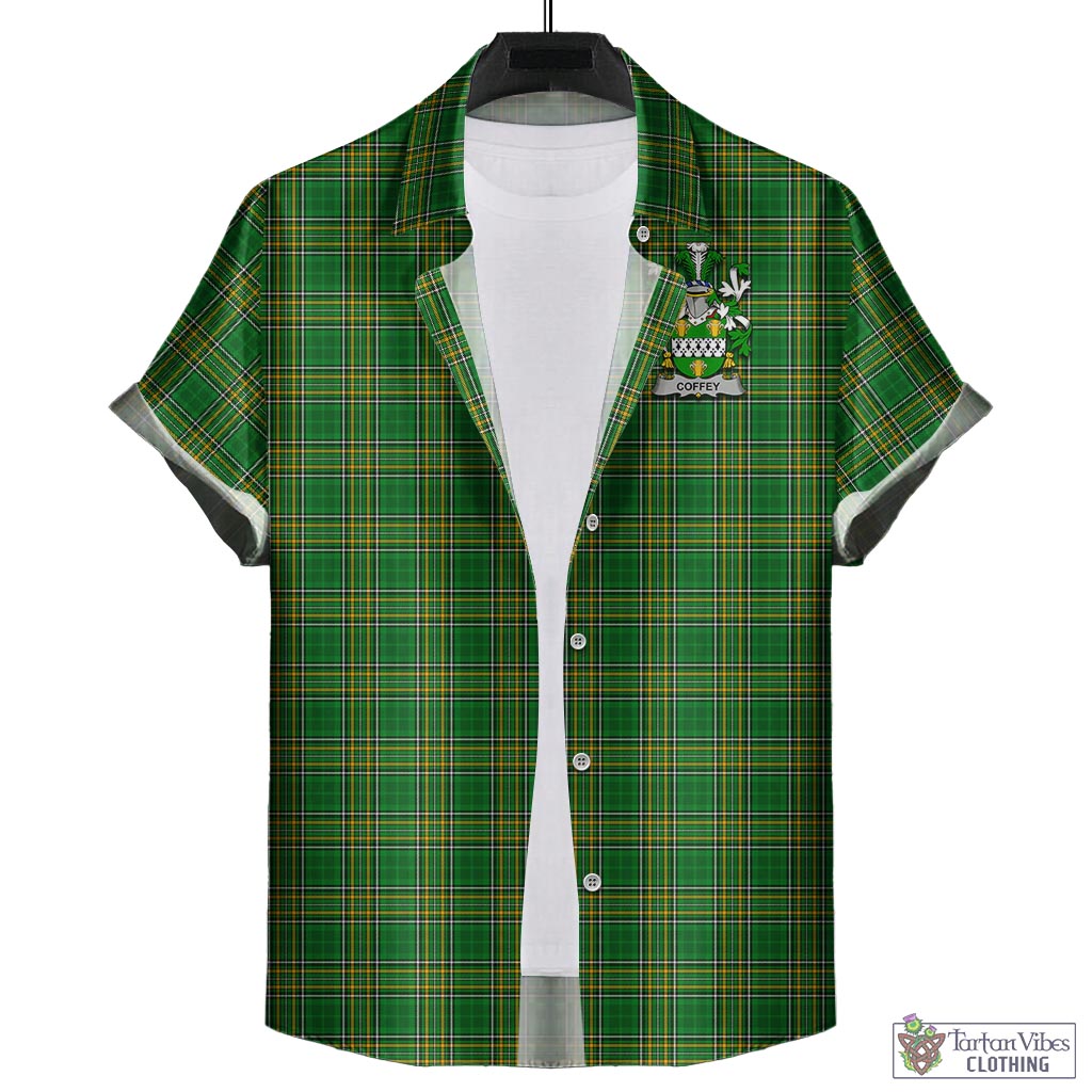 Tartan Vibes Clothing Coffey Ireland Clan Tartan Short Sleeve Button Up with Coat of Arms