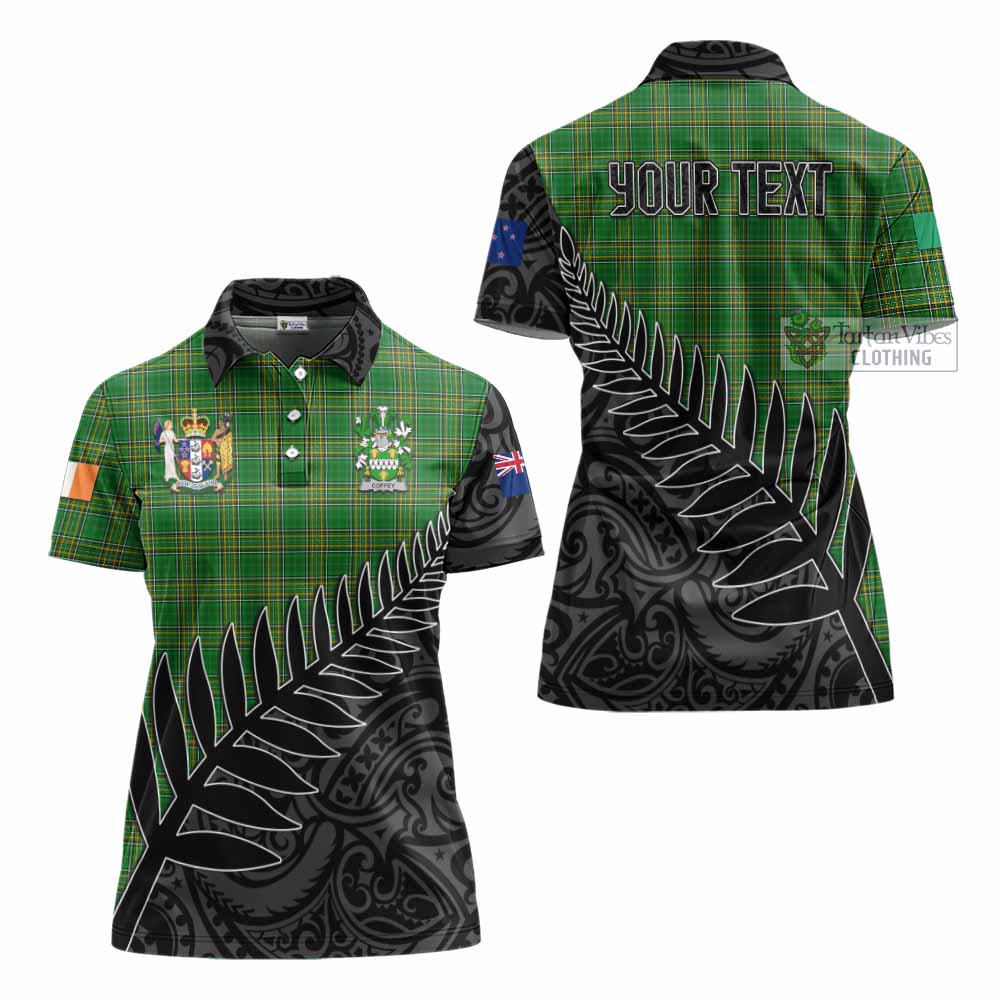 Tartan Vibes Clothing Coffey Irish Clan Tartan Women's Polo Shirt with Coat of Arms New Zealand Silver Fern Half Style