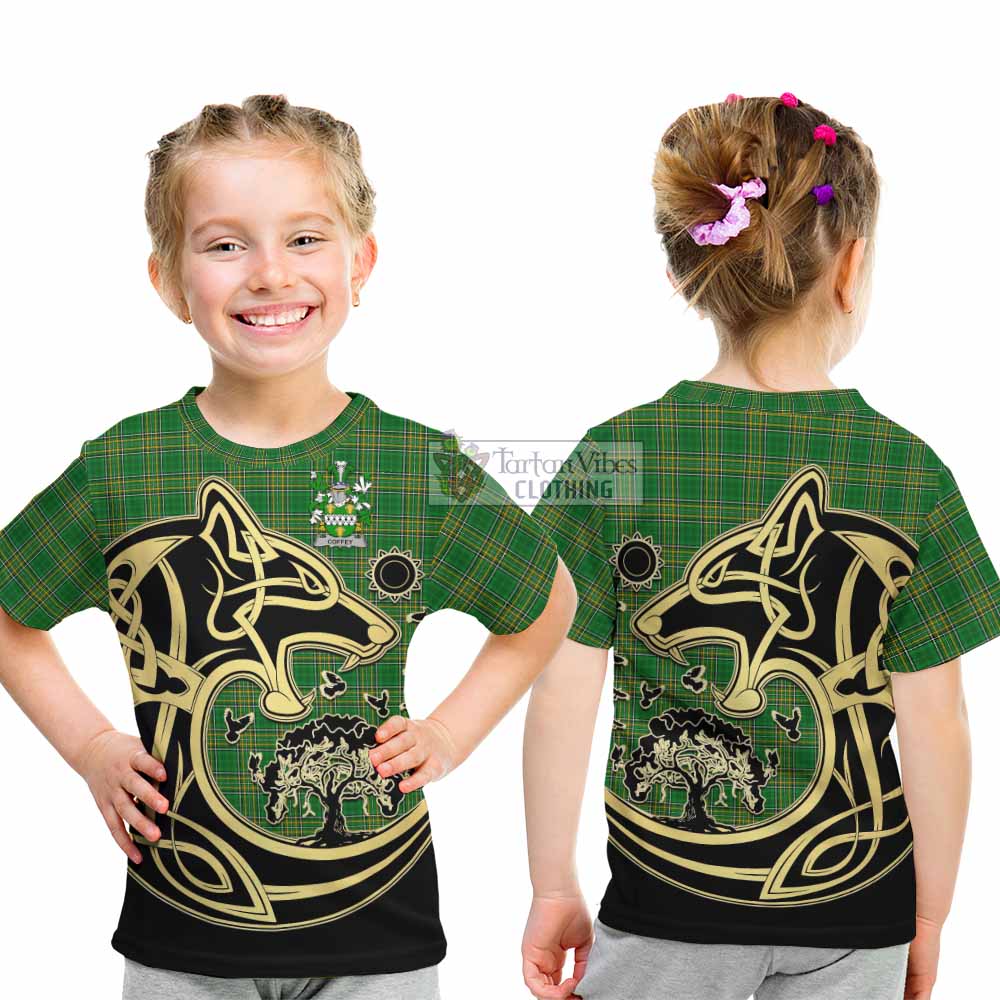 Tartan Vibes Clothing Coffey Irish Tartan Kid T-Shirt with Coat of Arms Celtic Wolf Style