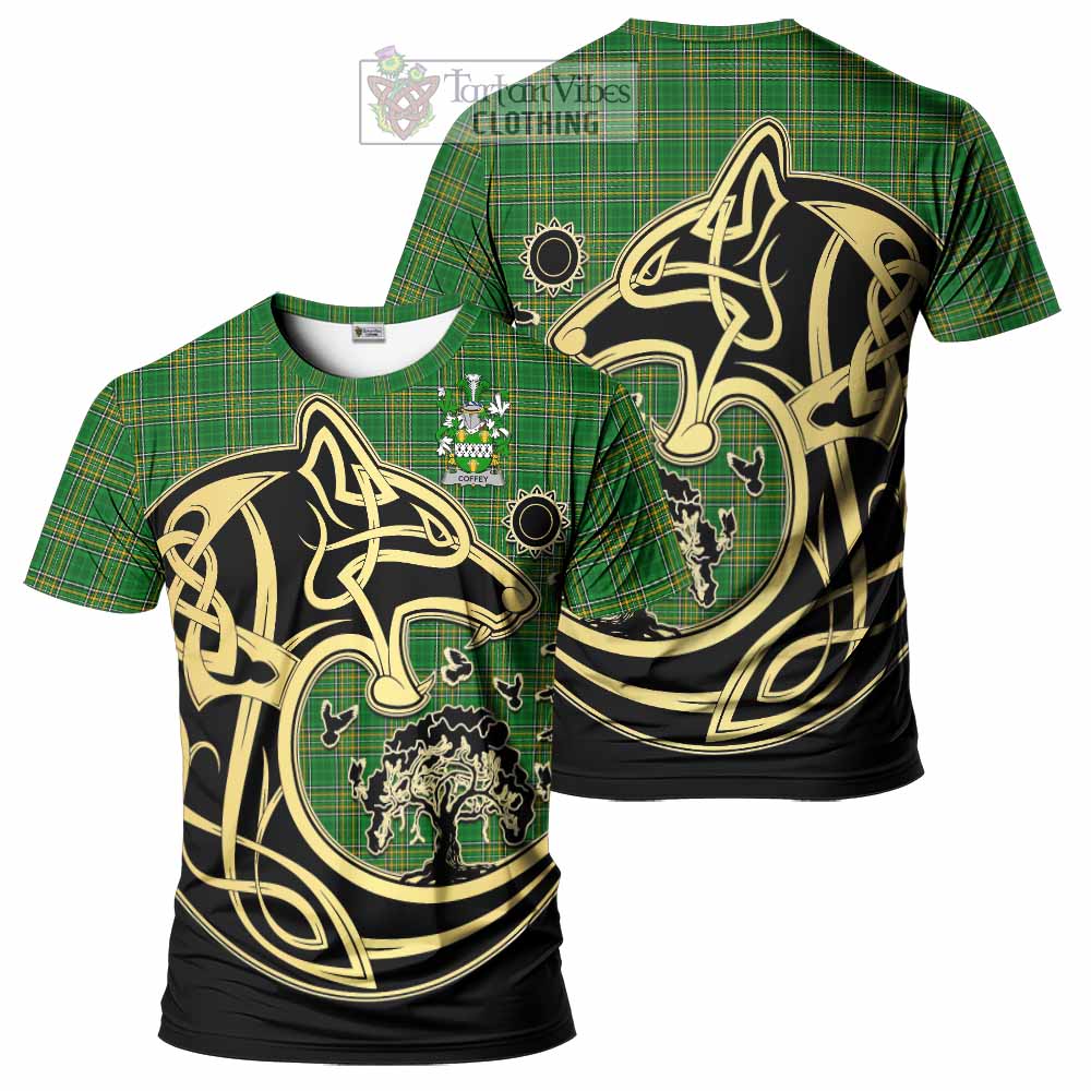 Tartan Vibes Clothing Coffey Irish Tartan T-Shirt with Coat of Arms Celtic Wolf Style