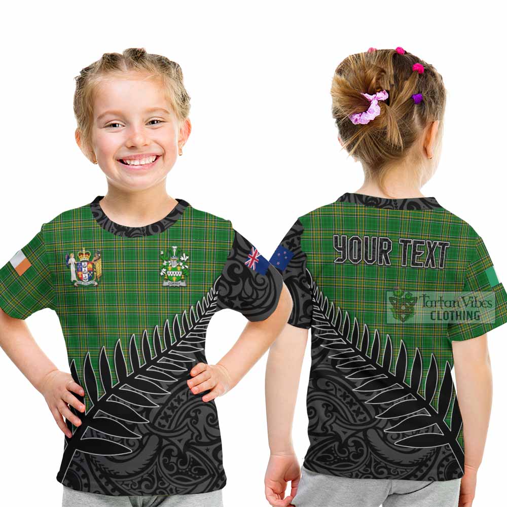 Tartan Vibes Clothing Coffey Irish Clan Tartan Kid T-Shirt with Coat of Arms New Zealand Silver Fern Half Style