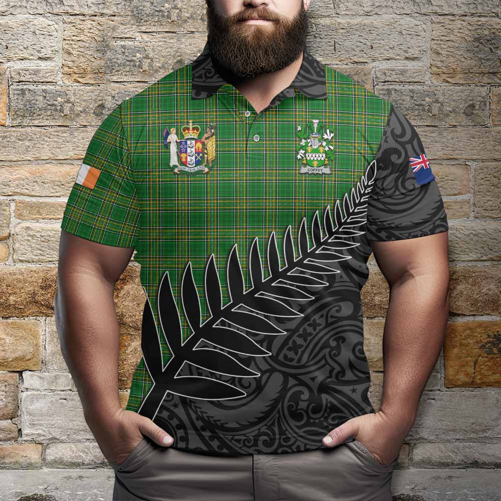 Tartan Vibes Clothing Coffey Irish Clan Tartan Polo Shirt with Coat of Arms New Zealand Silver Fern Half Style