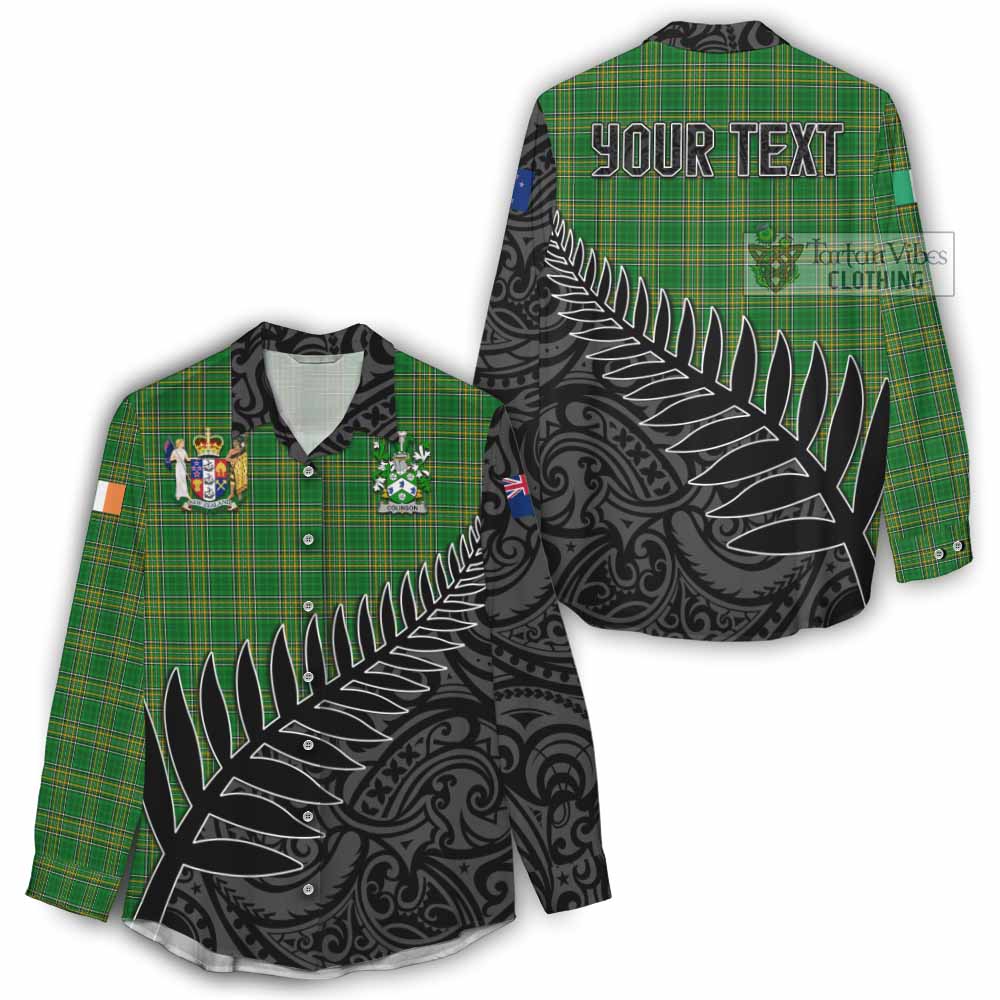 Tartan Vibes Clothing Colinson Irish Clan Tartan Women's Casual Shirt with Coat of Arms New Zealand Silver Fern Half Style