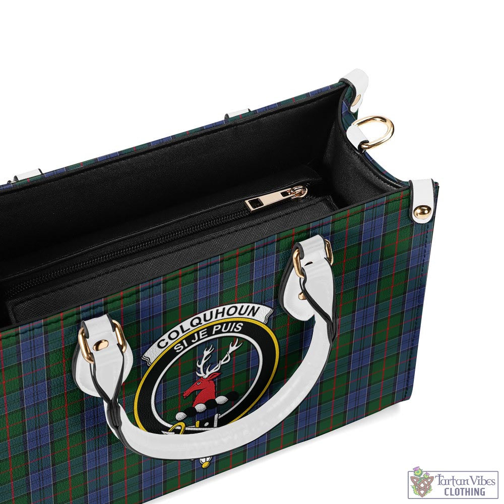 Tartan Vibes Clothing Colquhoun Tartan Luxury Leather Handbags with Family Crest