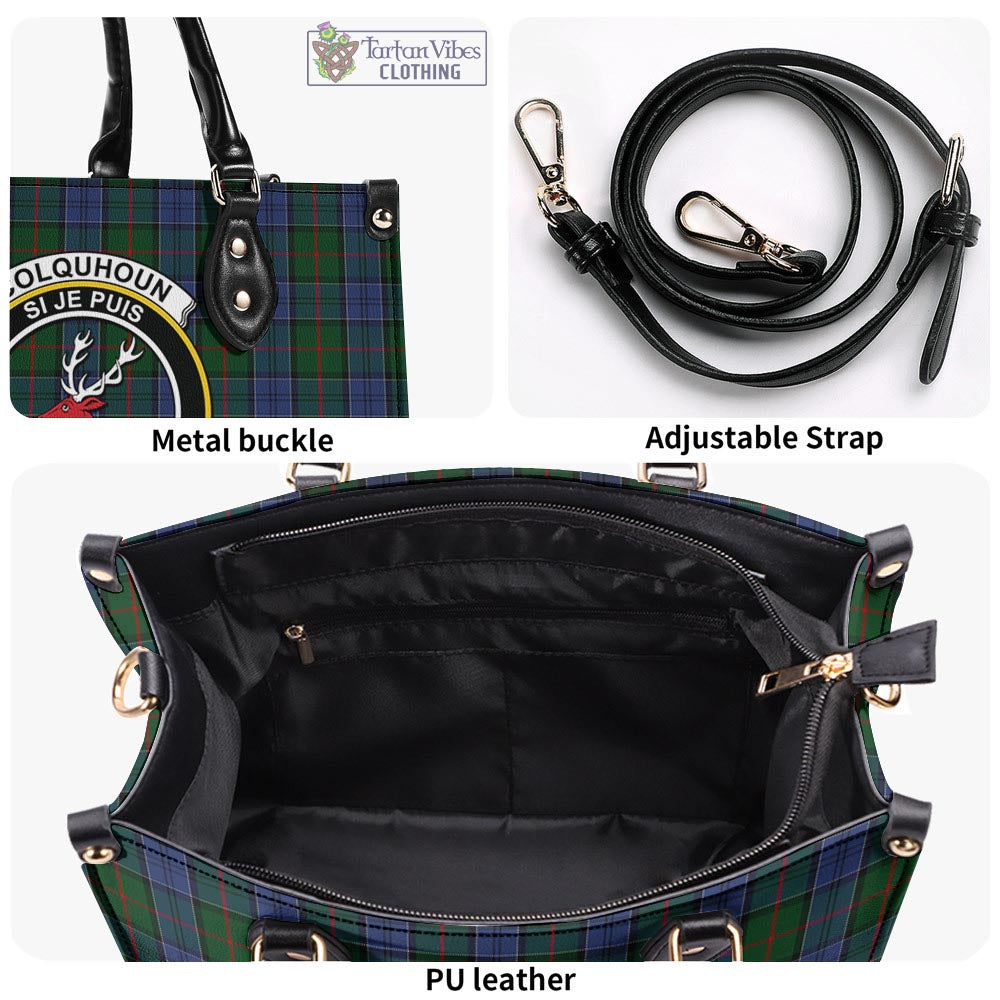 Tartan Vibes Clothing Colquhoun Tartan Luxury Leather Handbags with Family Crest